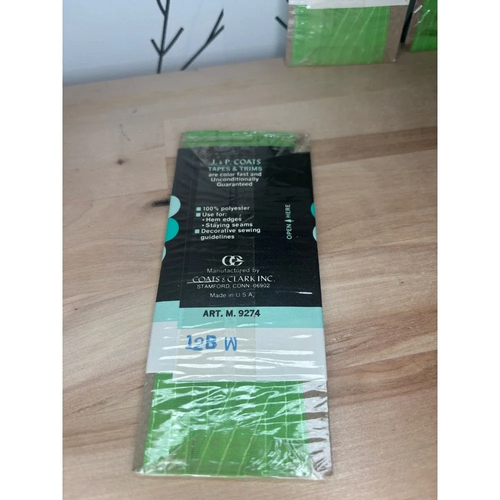 Vintage J & P Coats Seam Binding 222 Lime Woven Edge Polyester 3 Yards Lot of 3
